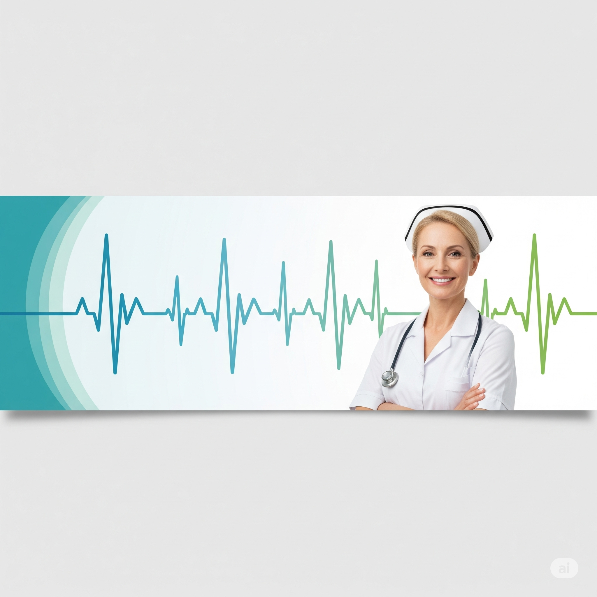Bannière Infirmière souriante et battement de coeur